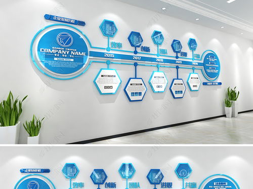 藍色科技感企業(yè)歷程文化墻設計方案